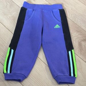 Adidas Kids Joggers in Purple and Black with Green Stripes